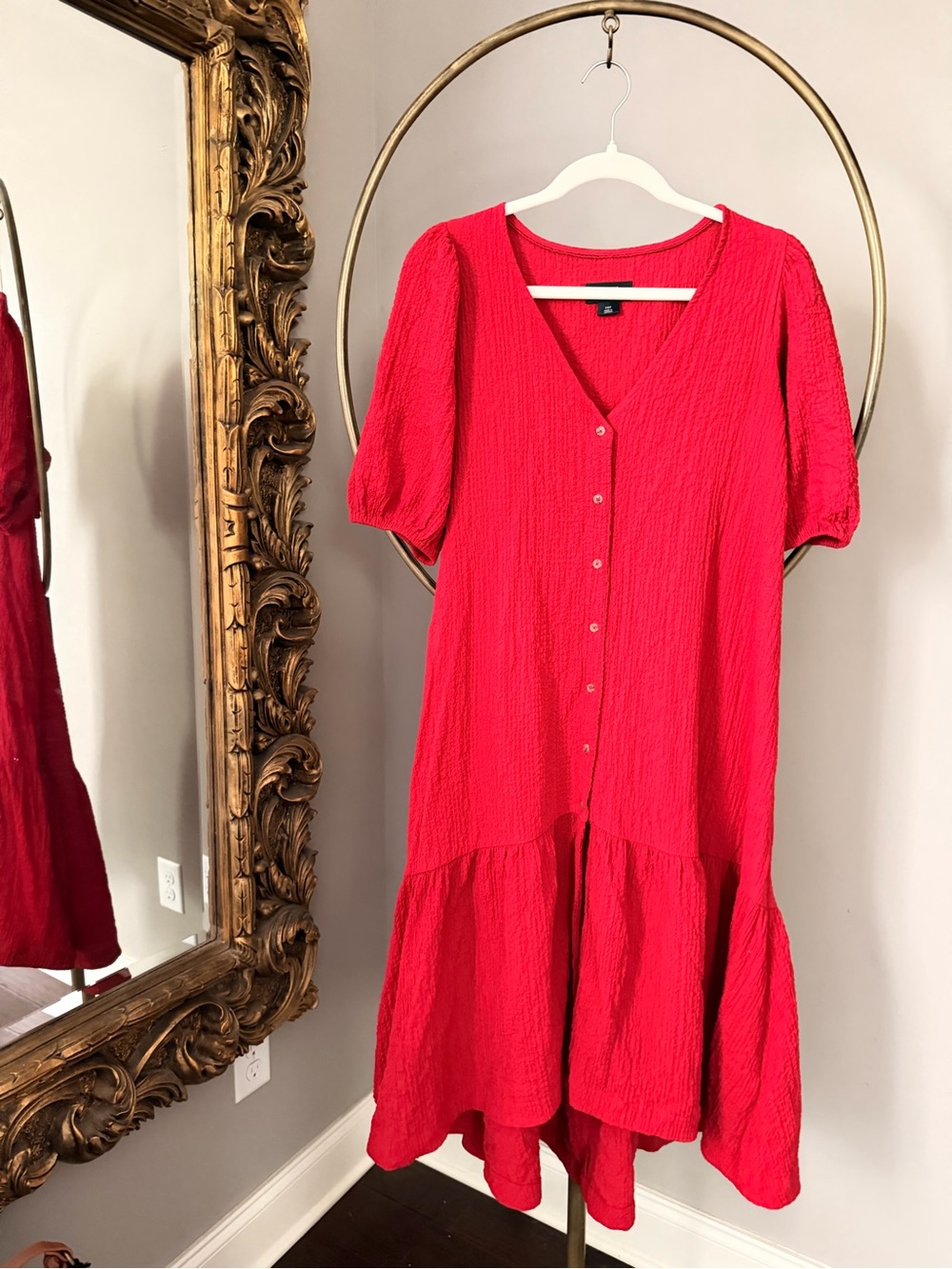 Anthropologie Maeve Red Textured Button-Front Dress